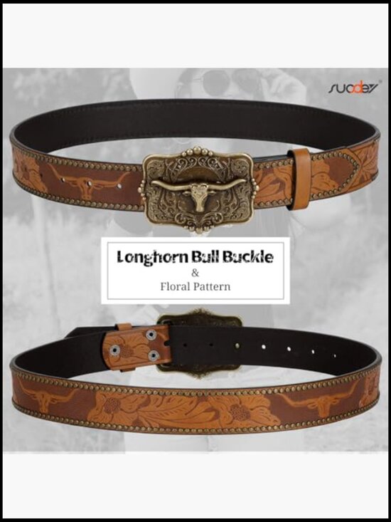 Western Leather Belt Detachable Buckle Retro Cowboy Style Adjustable Fit main image 6